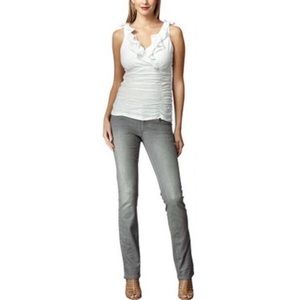 Cabi white ruffle neck ruched top